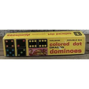 Vintage Halsam Double Nine Colored Dot Dragon Dominoes Complete Set